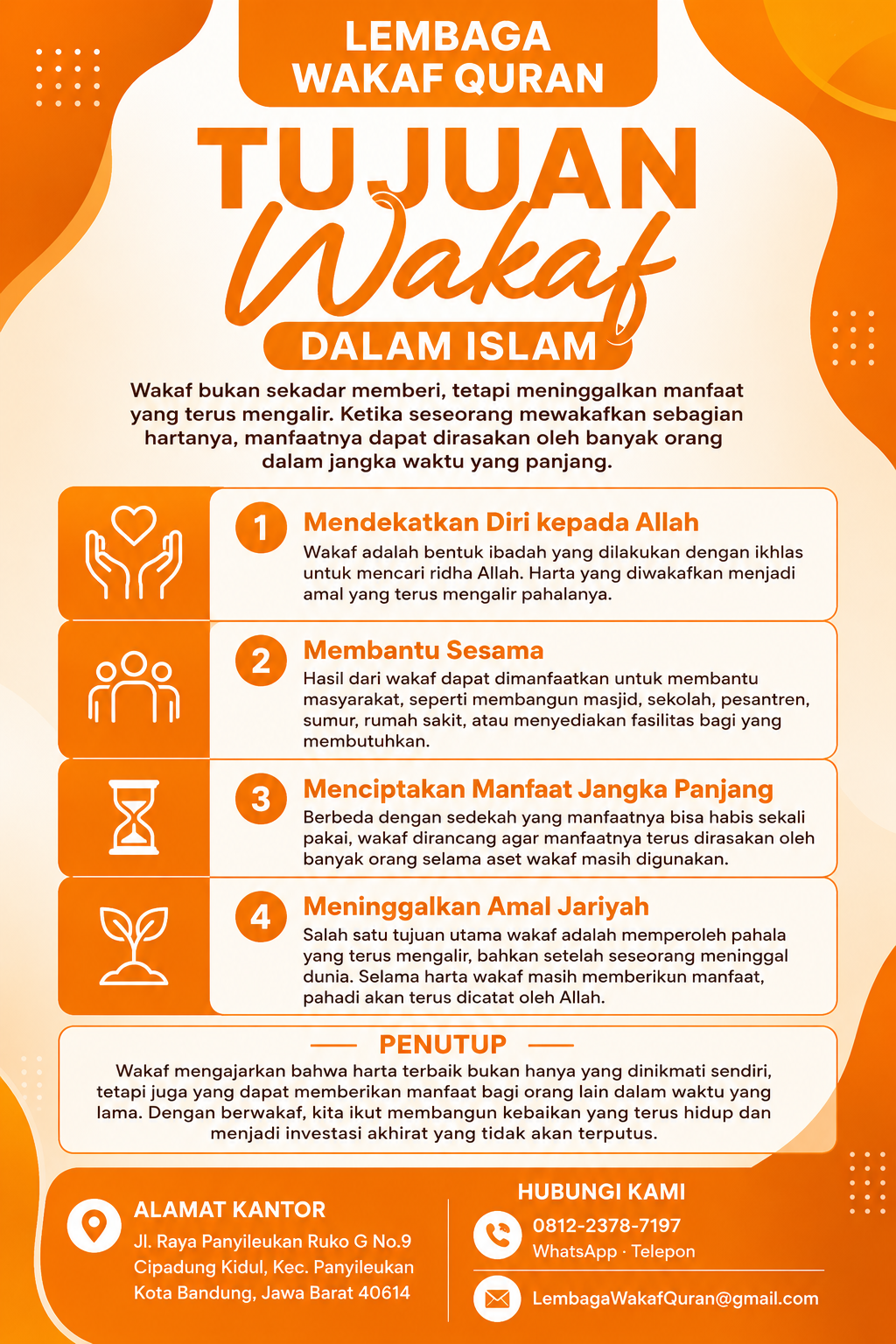 Tujuan wakaf dalam Islam - empat dimensi spiritual sosial ekonomi pendidikan